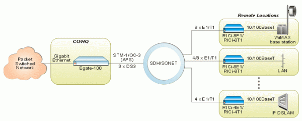 RICi-4E1, RICi-4T1, RICi-8E1, RICi-8T1. Шлюз для агрегации Gigabit Ethernet через TDM